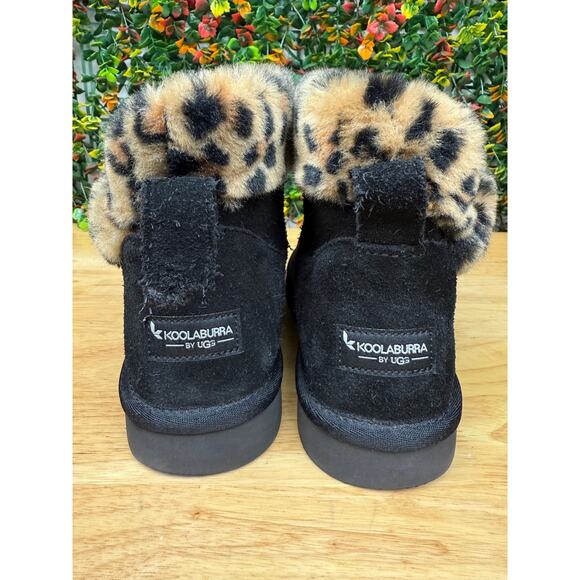 UGG Koolaburra Aribel Short Folding‎ Boots Leopard Animal Print Black Womens 10 - Picture 6 of 11